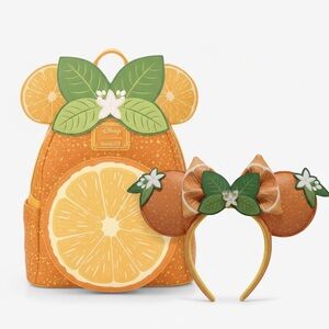 New Combo Loungefly Backpack and Headban Ears Minnie Mouse Orange with Scented